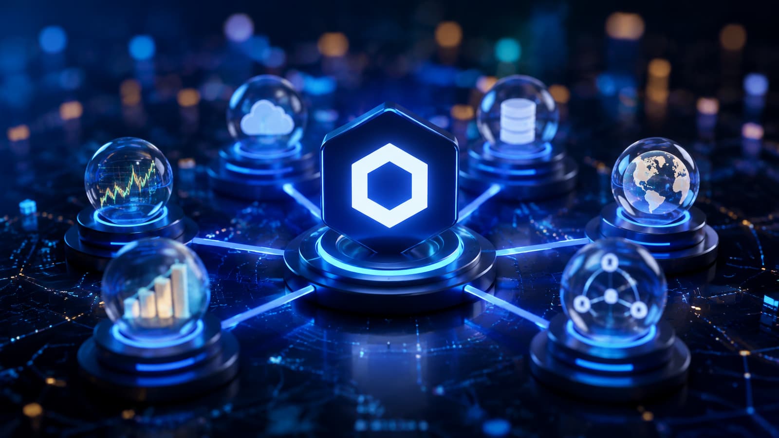 Chainlink conecta contratos inteligentes con datos externos mediante su red de oráculos.