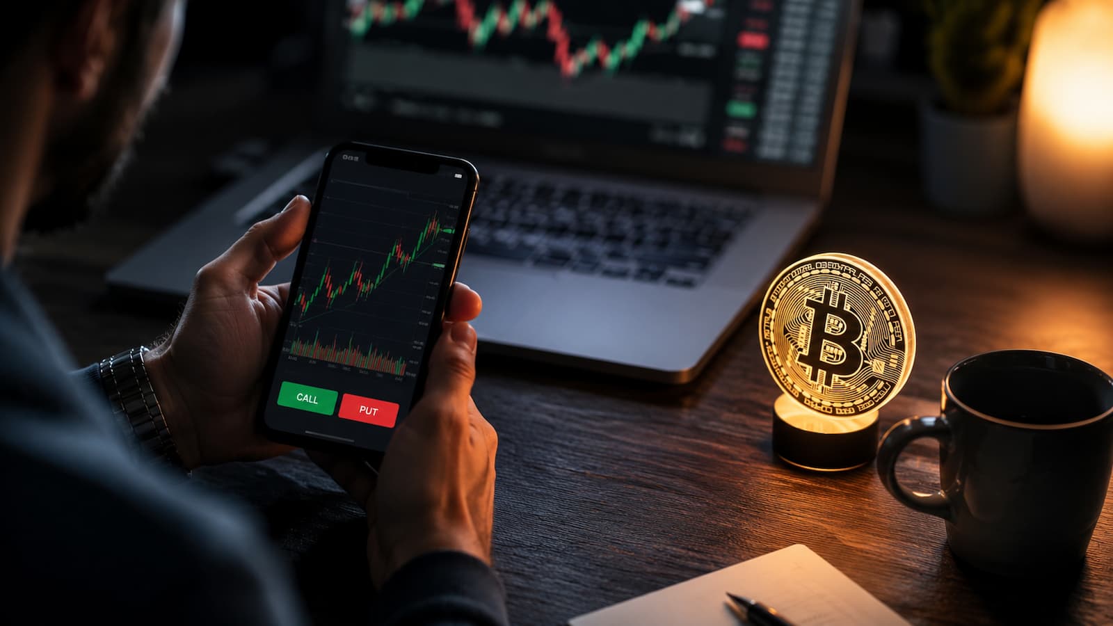Las opciones call y put permiten exponerse al precio sin comprar la criptomoneda.