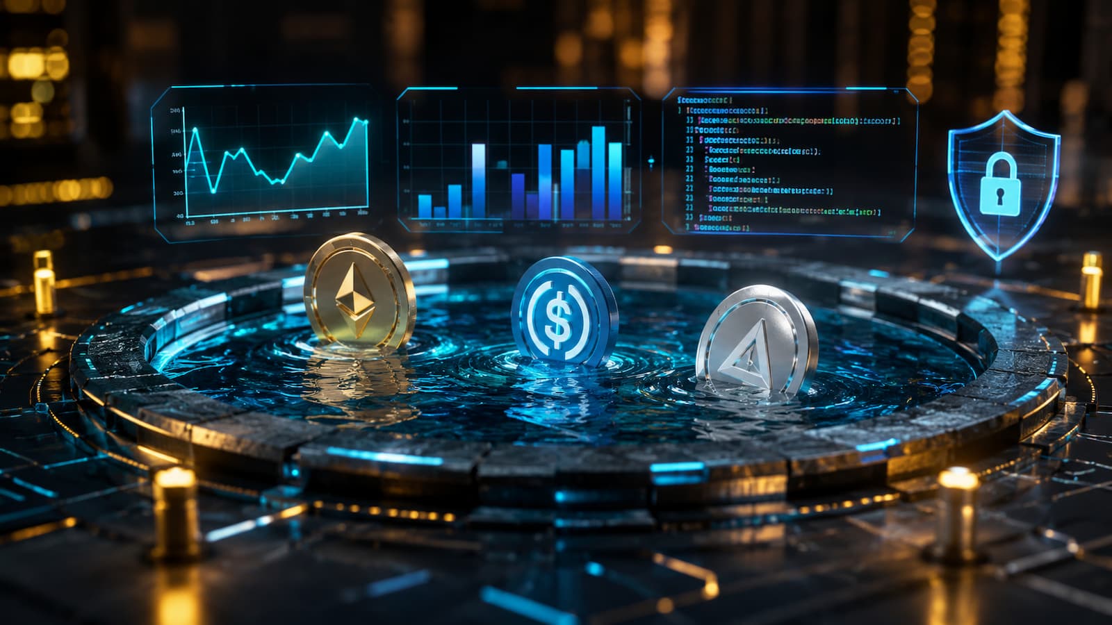 Pools DeFi comisiones variables riesgo de precio y contratos inteligentes.