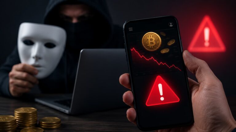 Una alerta de seguridad ante una falsa plataforma de inversión en criptomonedas.