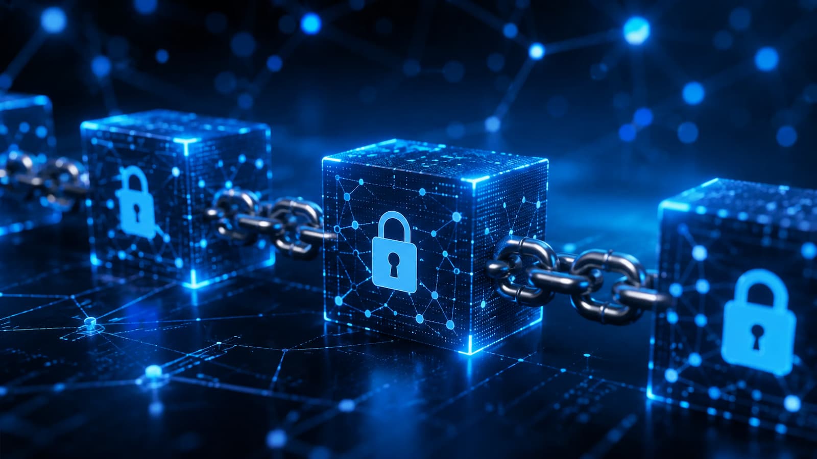 Una red blockchain registra y valida datos compartidos mediante criptografía y consenso.