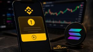 BNSOL y Solana junto a un aviso de Binance sobre el reembolso del SOL a la wallet Spot