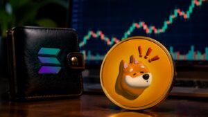 Bonk (BONK) token SPL de Solana junto a una wallet y un gráfico de mercado.