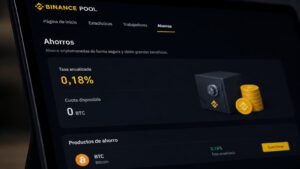 Pantalla de Binance Pool Savings con la tasa anualizada y la cuota disponible a cero.