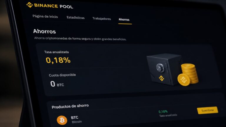Pantalla de Binance Pool Savings con la tasa anualizada y la cuota disponible a cero.