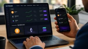 Plataforma de E TRADE con acceso a bitcoin ethereum y solana mediante zerohash.