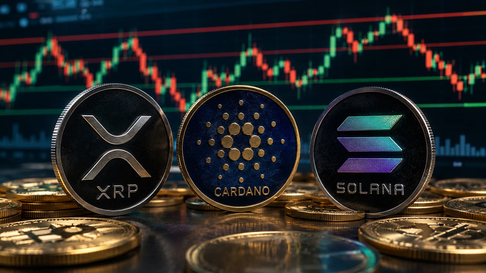 XRP Cardano y Solana frente a sus principales soportes y resistencias del 14 de julio.